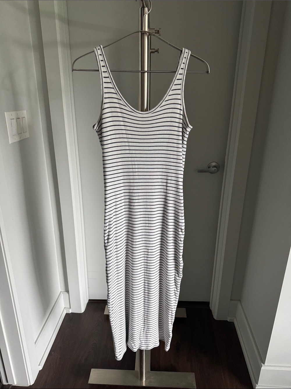Club Monaco White Maxi Tank Dress with Black Stripes